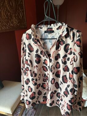 Eloquii Blush Pink Leopard-Spot Button Front Blouse
